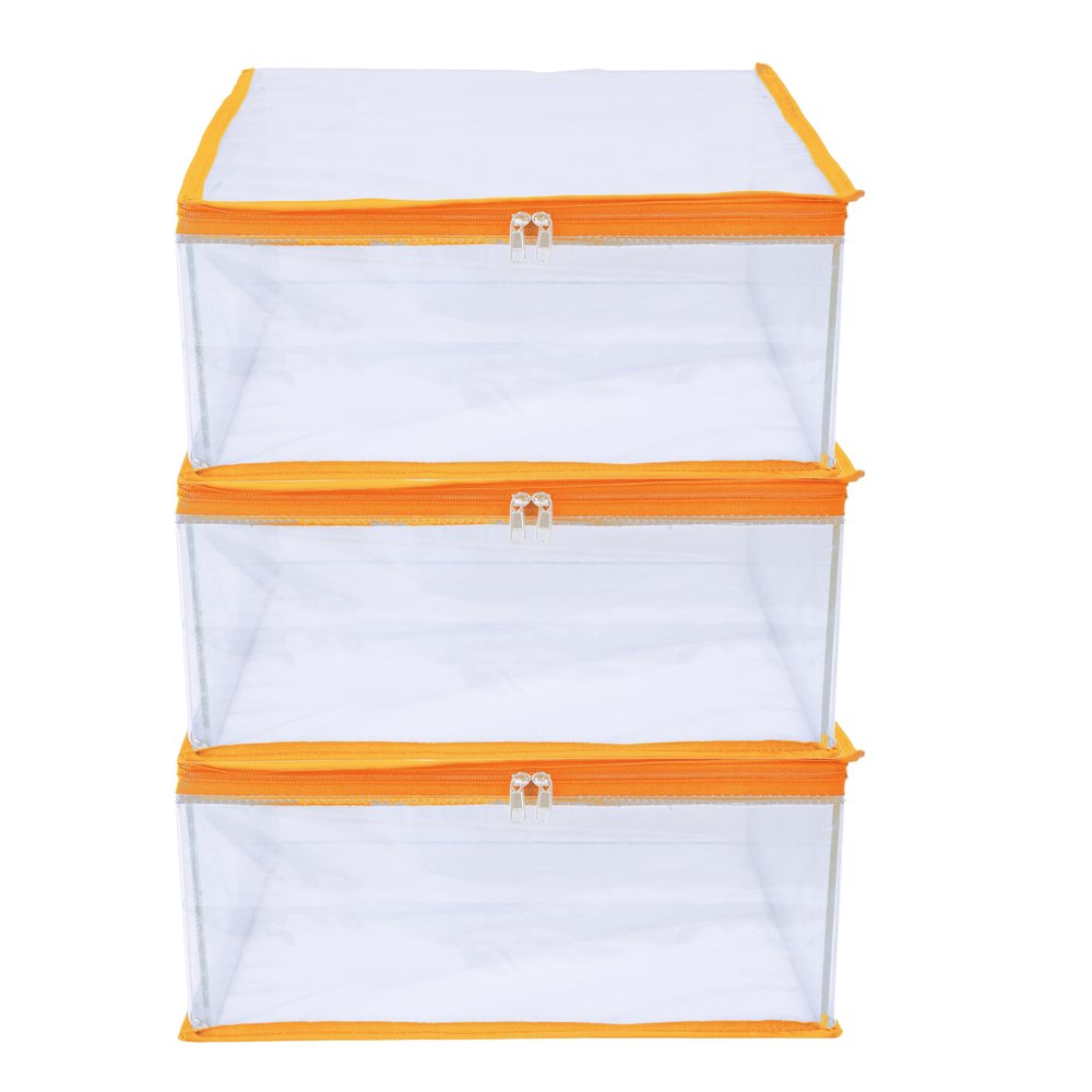 MBW Clothes Organiser for Wardrobe, Saree Covers with zip, Saree Organizer for Wardrobe, Clothes Storage Bag, Saree Bags Storage, Saree Covers for Storage, Transparent (Yellow - Pack of 3)