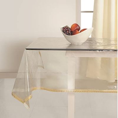 LIV -LIV IN VIBRANCE 0.20MM Sleek PVC Center Table Rectangular with Golden Lace Waterproof Protector (40" x 60")