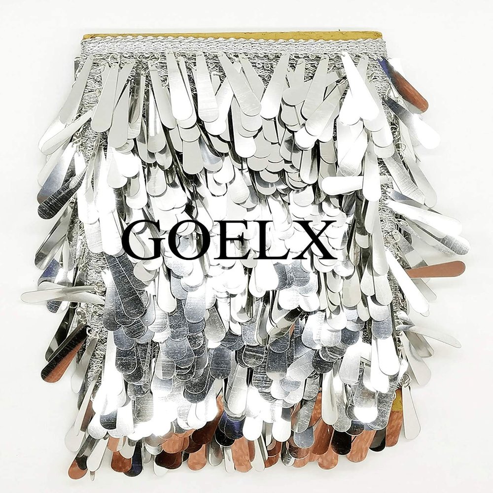 GOELX Shimmering Latkan Lace for Decorations, Designing, Sewing, Art & Crafts (Silver)