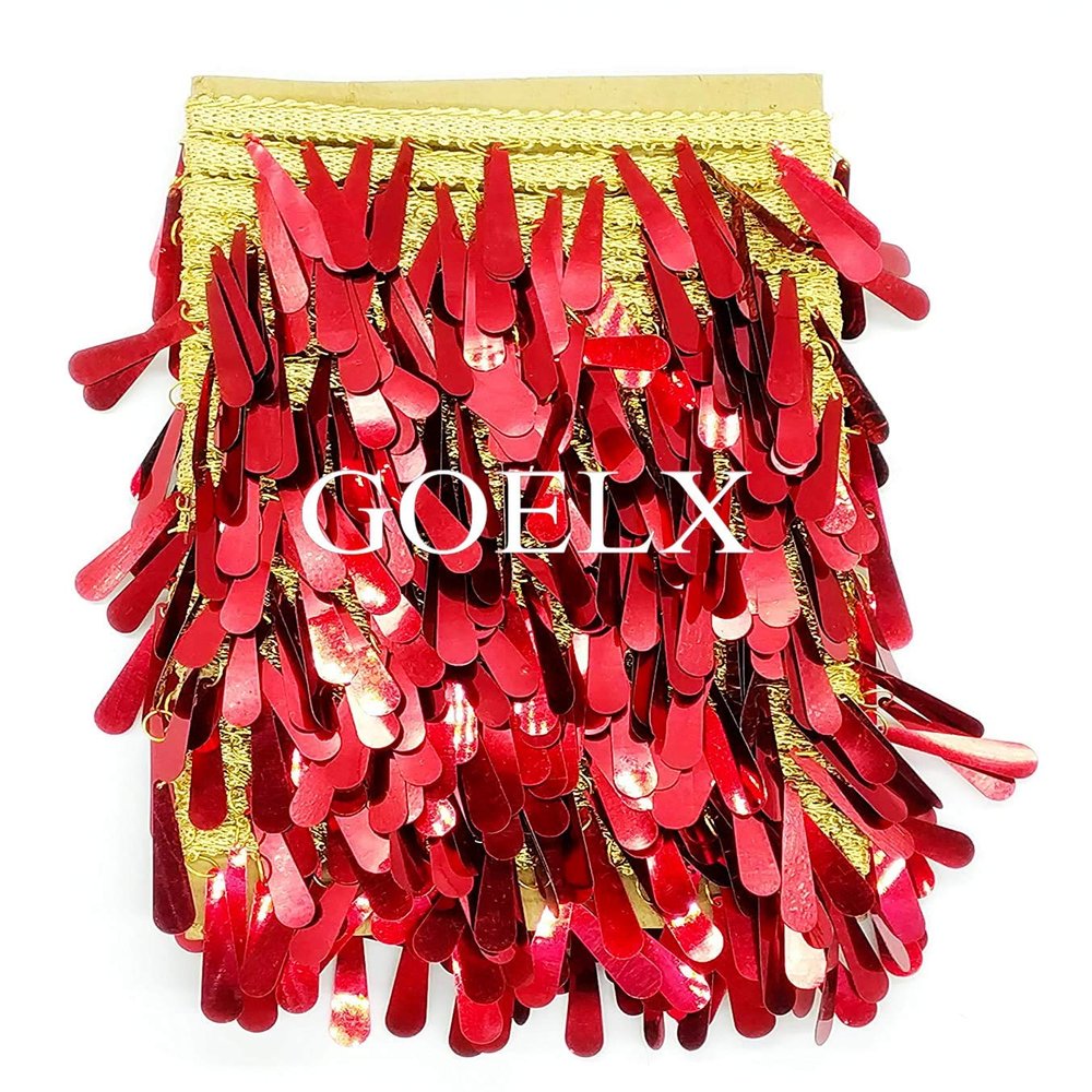 Shimmering Latkan Lace for Decorations, Designing, Sewing, Art & Crafts (Red)