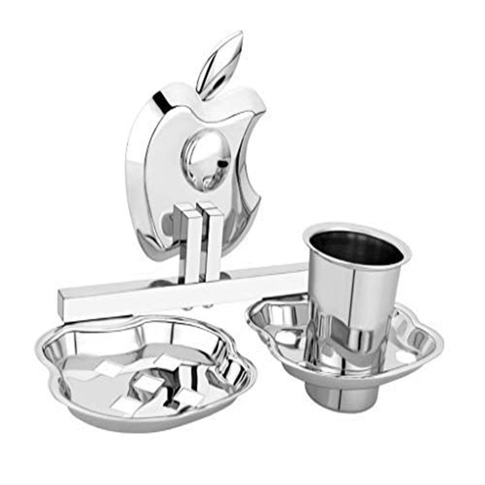 Frap Apple Stainless Steel Soap Dish + Tumbler Holder 304 (Silver)