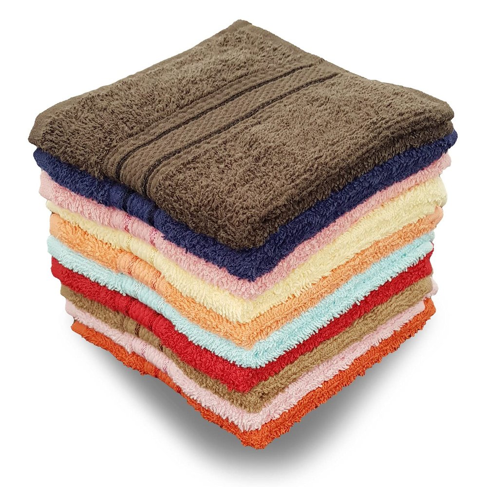KSC Shop Luxury Pack of Cotton Pieces Face Towel | Hanky | 500 GSM | Ultra Soft | Extra Absorbent (Coffee, Navy Blue, Red, Baby Pink, Brown, Sky Blue, Rose Pink, Peach, Rust, Yellow)