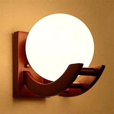 ZSQUAREHP Globe Shape Antique Look Decorative Wooden Surface Mounted Classic Wall Light for Bedroom, Living Room, Home Decor (Bulb Not Included)