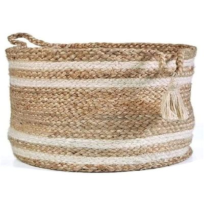 NEWWAYSS Bhuvan handloom Jute Planter Pots/Storage Basket with handle, Multi-Purpose use for Bathroom Living Room (10x12 Inches)
