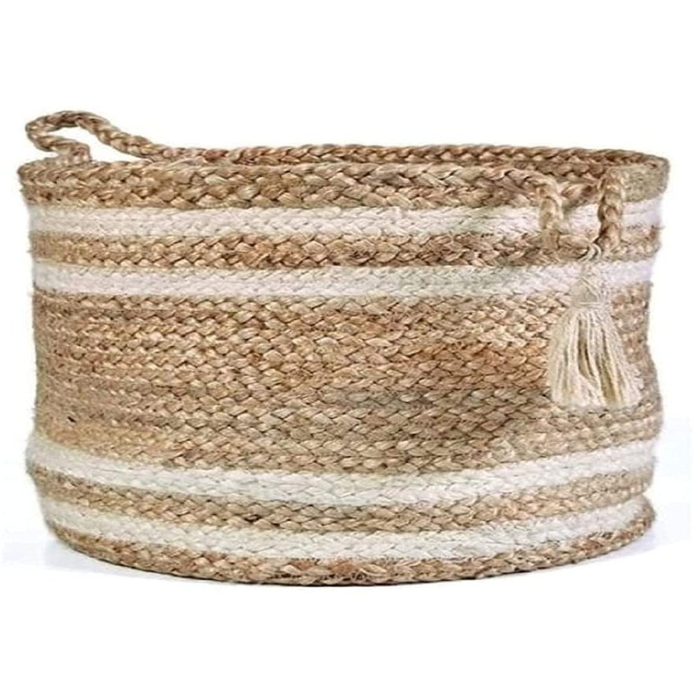 NEWWAYSS Bhuvan handloom Jute Planter Pots/Storage Basket with handle, Multi-Purpose use for Bathroom Living Room (10x12 Inches)