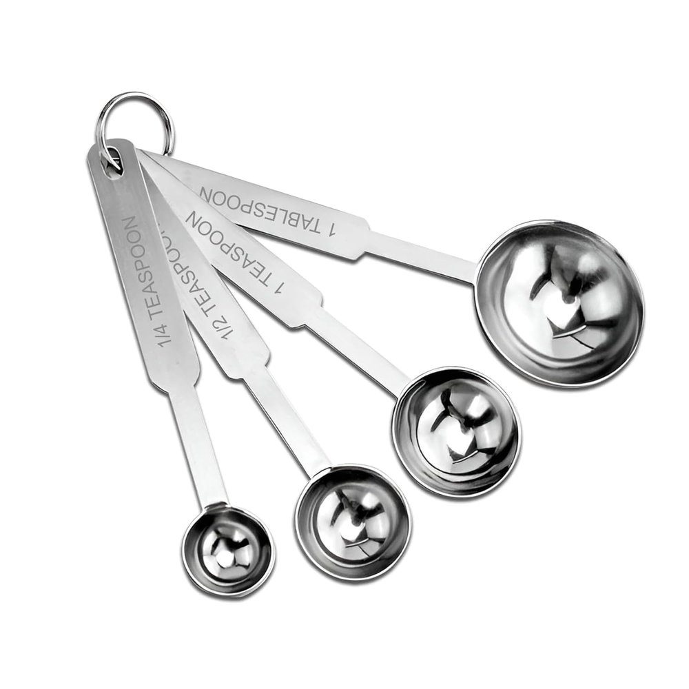 LISHONN Heavy Duty Stainless Steel Metal Measuring Spoons for Dry or Liquid, Fits in Spice Jar, Set of 4