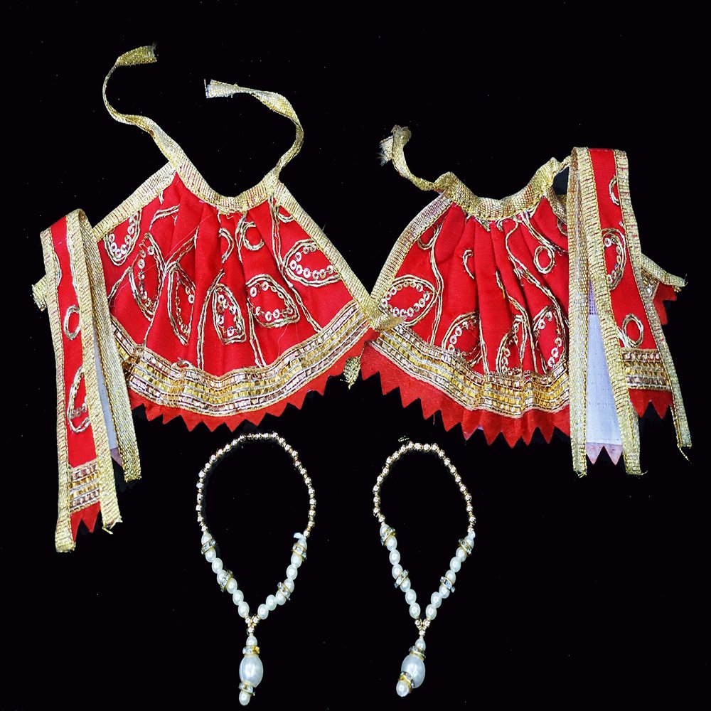 DHINCHAK Bhagwan Dress Pair Lehenga Patka Size 3 inch Compatible for 2 No Bhagwan with 2 Maala (2 Dress 2 Maala, Assorted colour)