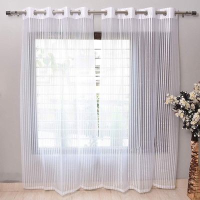 Laying Style Polyester Sheer Window Net Curtains for Window 5 Feet - Set of 2, White (White, Window 5 Feet)