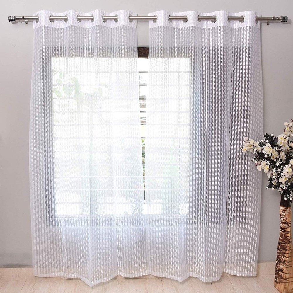 Laying Style Polyester Sheer Window Net Curtains for Window 5 Feet - Set of 2, White (White, Window 5 Feet)