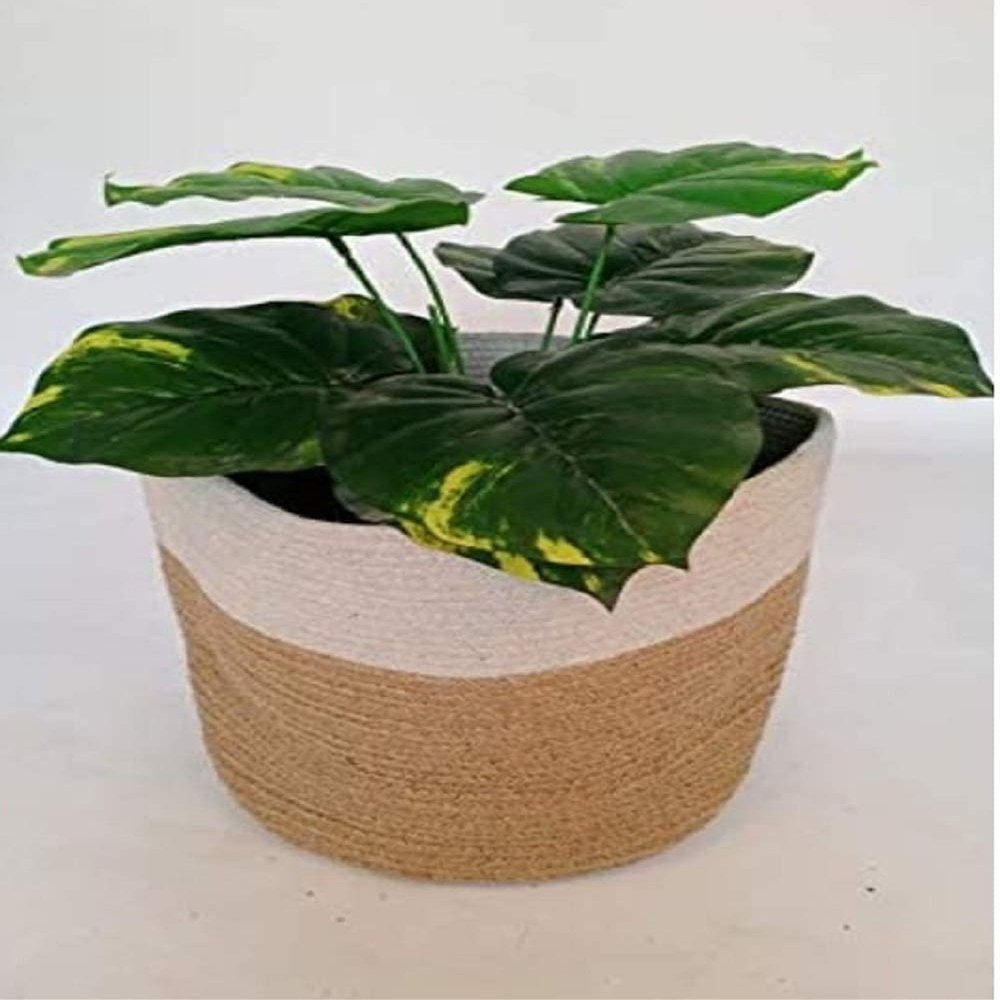 Bhuvan handloom Jute Planter Pots/Storage Basket with handle, Multi-Purpose use for Bathroom Living Room 10x12 (Bhuvan_12)