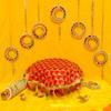Dulhan 1 Pc Gold Hook and Multicolor Funda Satin Silk Worked Thali Cover/Thaal Posh Pooja Thali Cloth for Wedding, janmashtmi, Prasad Plate, ganpati, Navratri, Diwali, Festivals (18 x 18 inch, Red) view 2