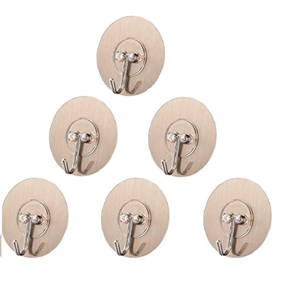 LUVINA Stainless Steel Adhesive Hooks Kitchen Wall Hooks-6 Packs Heavy Duty 13.2lb Max Nail Free Sticky Hangers with Stainless Hooks Reusable Utility Towel Bath Ceiling Hooks (Transparent)