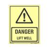 buysafetyposters.com - Lift Well Danger Glow Sign - Glow In Dark Eco Vinyl Sticker - (375 mm X 250 mm) view 1