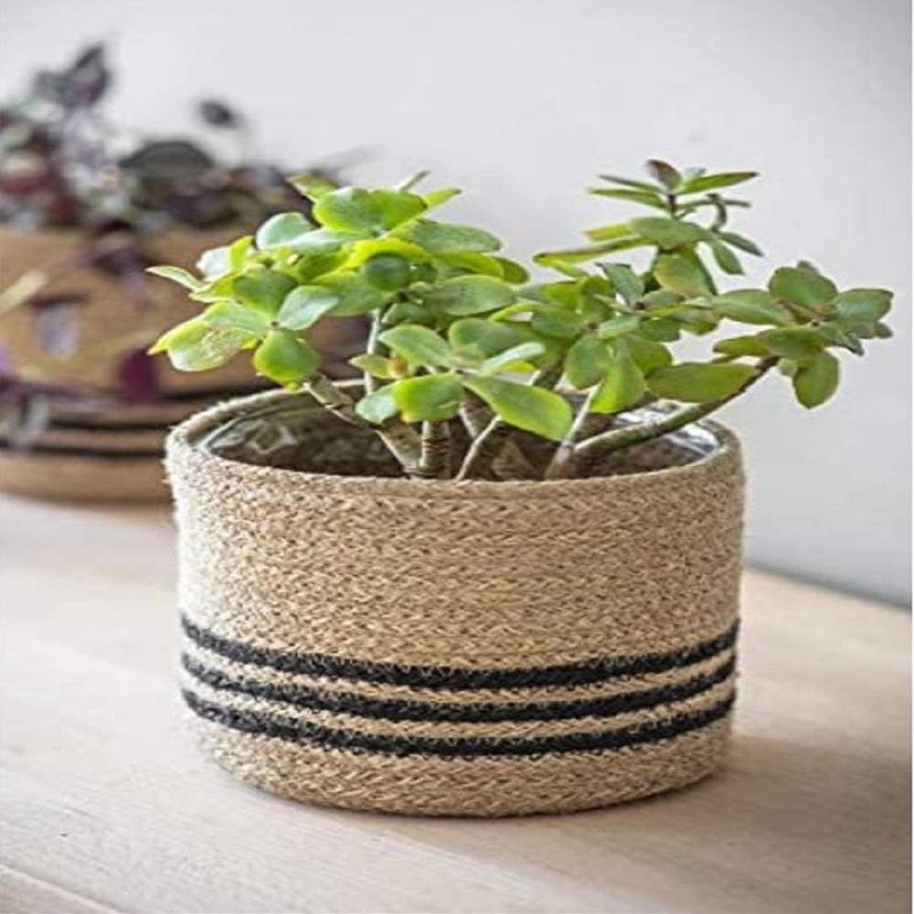 Bhuvan handloom Jute Planter Pots/Storage Basket with handle, Multi-Purpose use for Bathroom Living Room 10x12 (Bhuvan_03)
