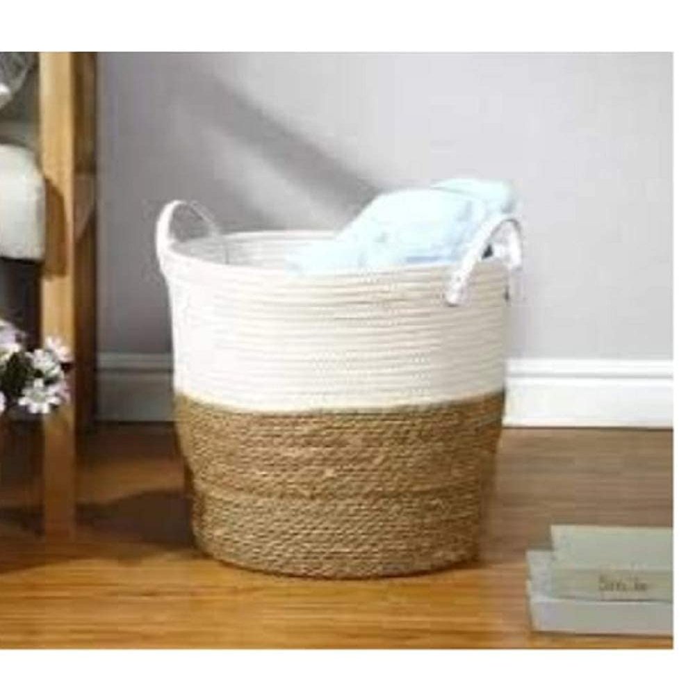 Bhuvan handloom Jute Planter Pots/Storage Basket with handle, Multi-Purpose use for Bathroom Living Room 10x12 (Bhuvan_02)