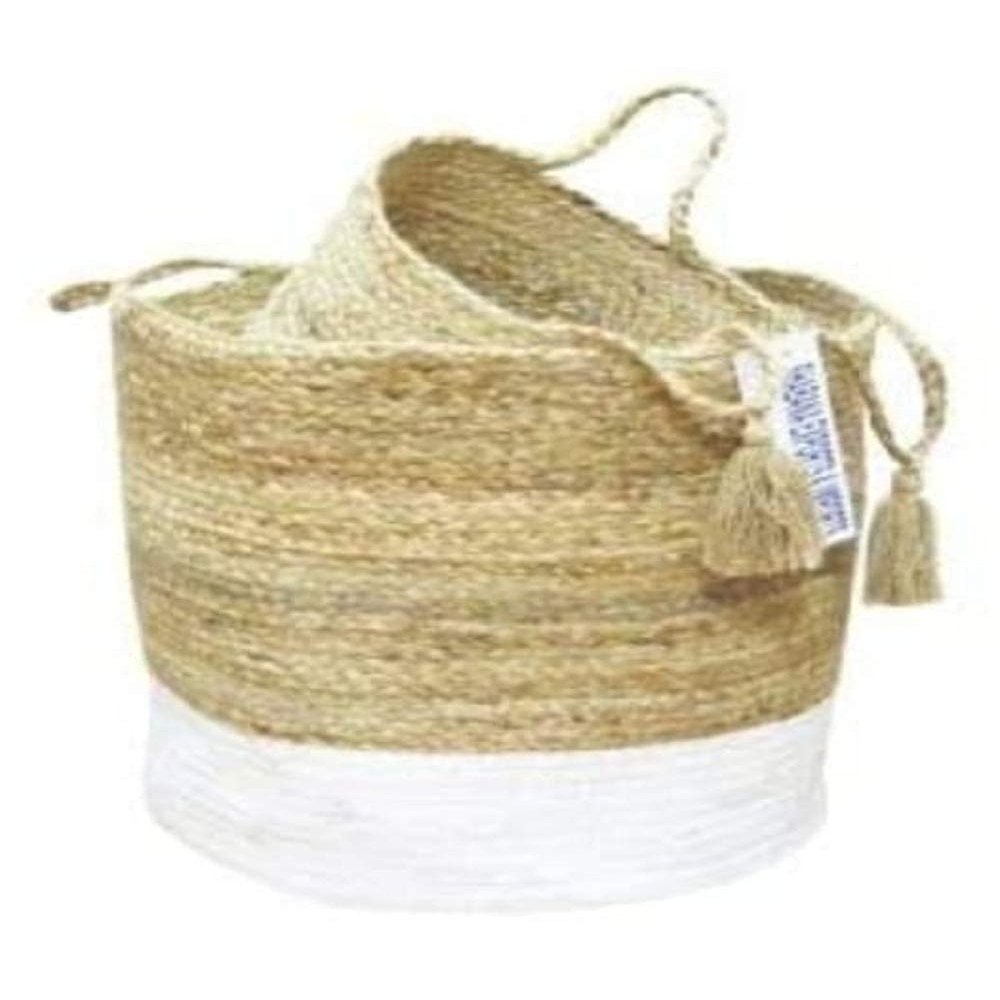 Bhuvan handloom Jute Planter Pots/Storage Basket with handle, Multi-Purpose use for Bathroom Living Room 10x12 (Bhuvan_08)