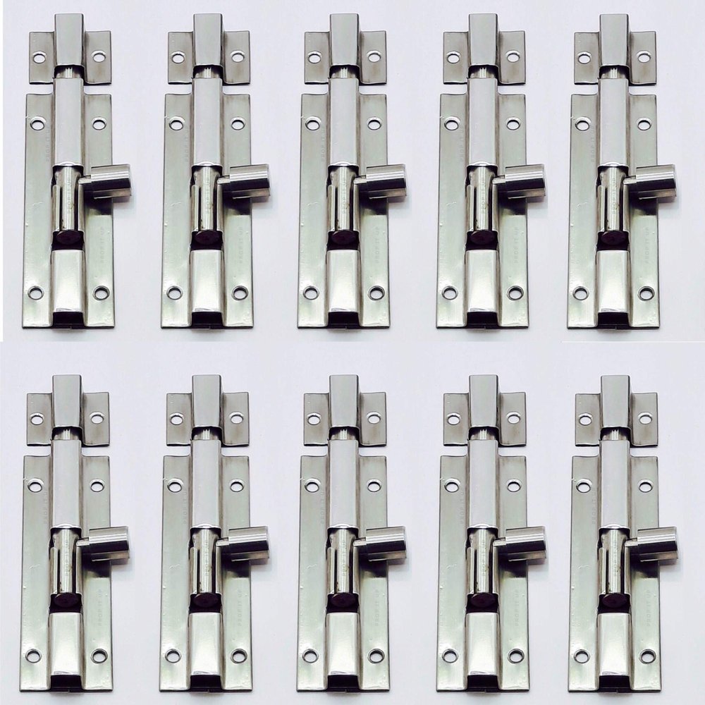 Prop It Up (Aligarh Made Locks and Hardware) Stainless Steel Extra Heavy Tower Bolt/Door Latch 4 Inch (10mm) SS and Chorme Finish - Set of 10