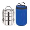 FUTENSILS Manav 3-Tier Stainless Steel Lunch Box with Bag (Size -7X3, 1670ml, 4.5 inch Dia, Silver), Leakproof, Heat Resistance. Office Pack view 1