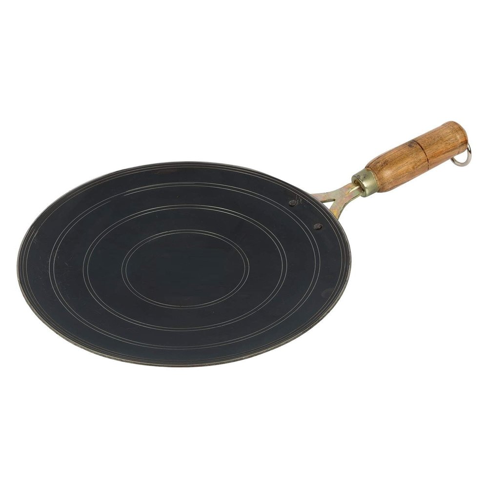 Nutlase NutlaseHandmade, Non-Stick Iron Roti,Chapati Dosa Tawa with Wooden Handle, Black, Round Cooking Pan for Indian Flatbreads, Traditional Cookware(10 inch,25C.M. Black) (10 inch tawa)