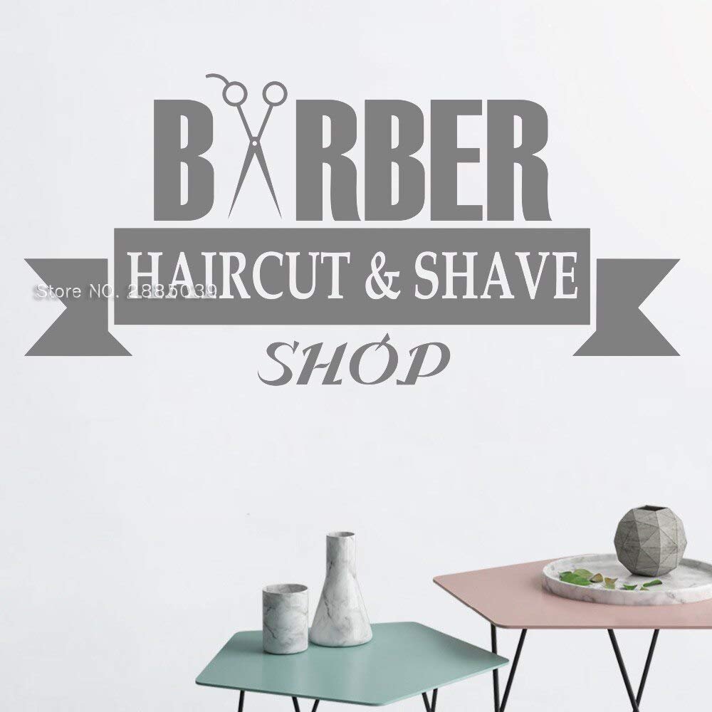 Gadgets Wrap Haircut & Shave Shop Sign Wall Decal Vinyl Barbershop Logo Decor Wall Sticker