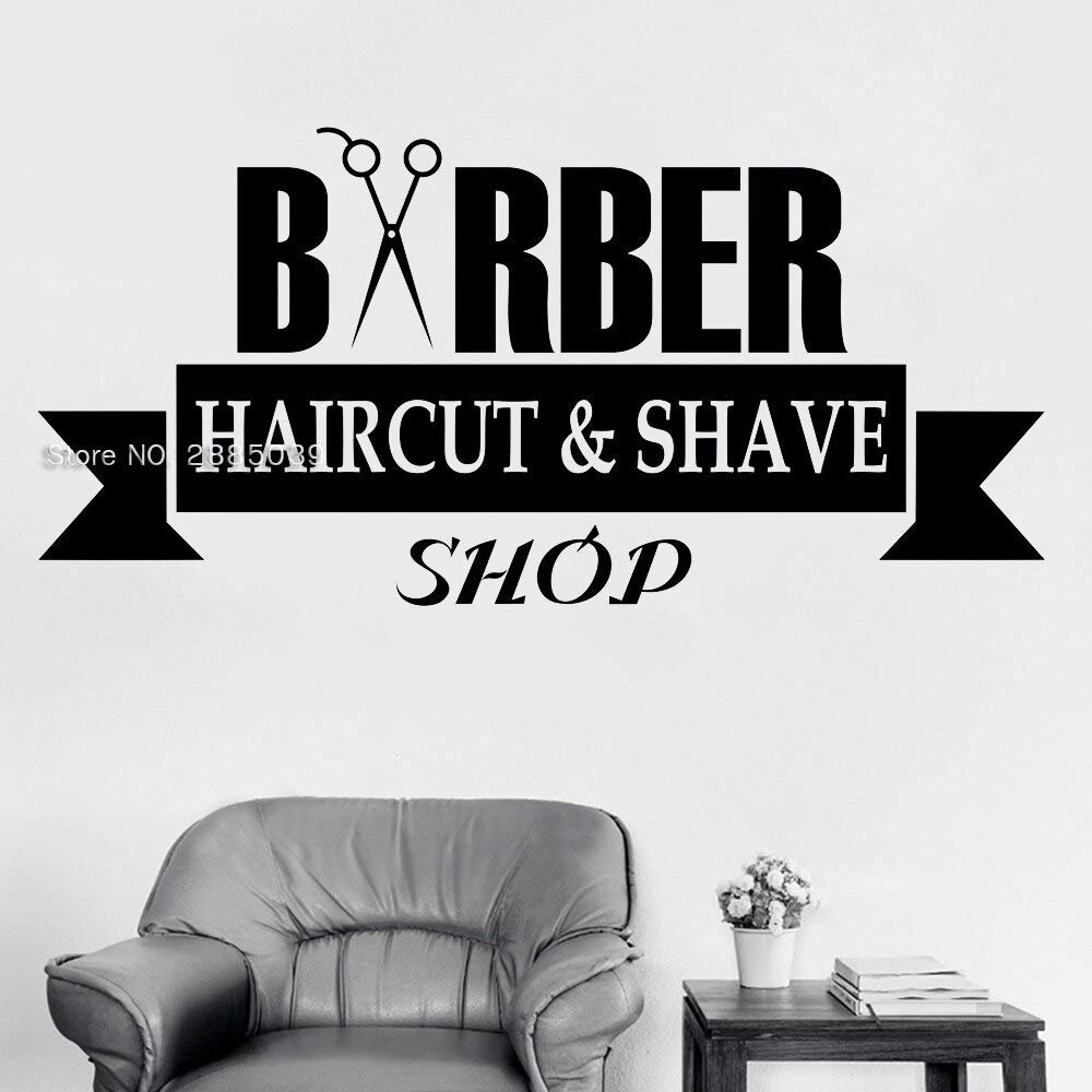 Gadgets Wrap Haircut & Shave Shop Sign Wall Decal Vinyl Barbershop Logo Decor Wall Sticker