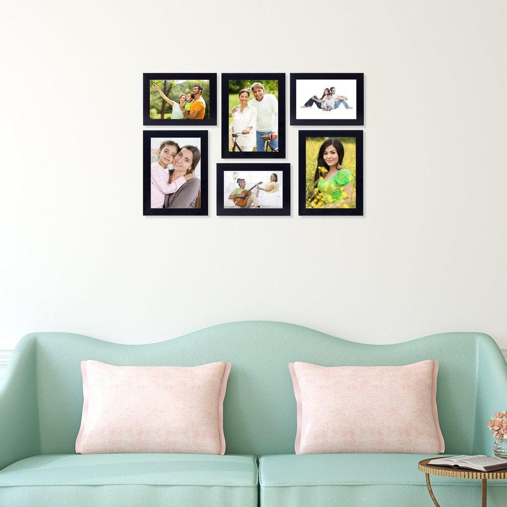 AG Crafts 7 - Wall Collage Photo Frames (5"X7"-1 & 4"X6"-6) (BLACK), Wood