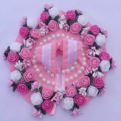 REYON Cotton laddu Gopal poshak Having Bunch of White and Pink Flowers Attached with White pearls (Size 4)