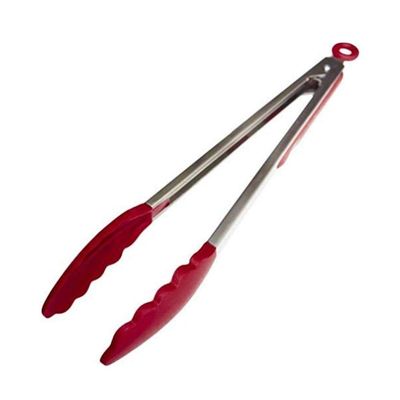 Femora Premium Virgin Silicone Food Tong with Grip Handle,12 Inch, Red, Pack of 1