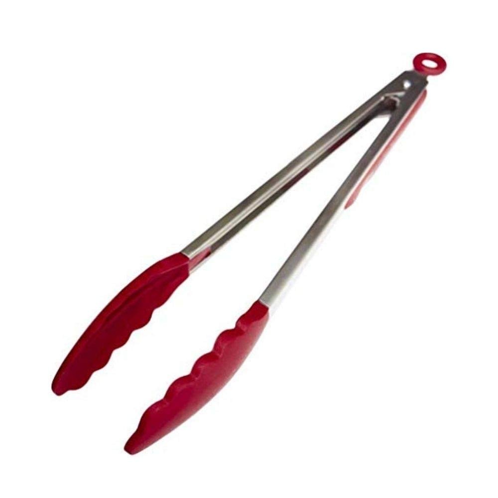 Femora Premium Virgin Silicone Food Tong with Grip Handle,12 Inch, Red, Pack of 1