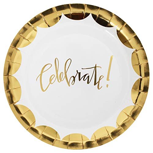 Surplus Party Plates for Birthday Parties 20 Disposable Plates Pure and Safe (9 in, White with Gold)