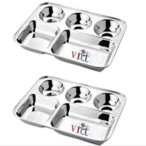 VRCT 5 in 1 Round Extra Deep Compartment Divided Stainless Steel Plate/Thali - Set of (2)