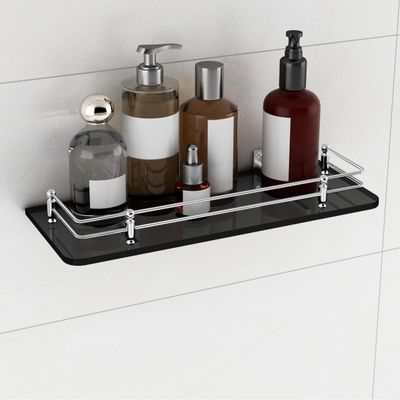 Plantex Premium Black Glass Shelf for Bathroom/Kitchen/Living Room - Bathroom Accessories (Polished 15x6 - Pack of 1)