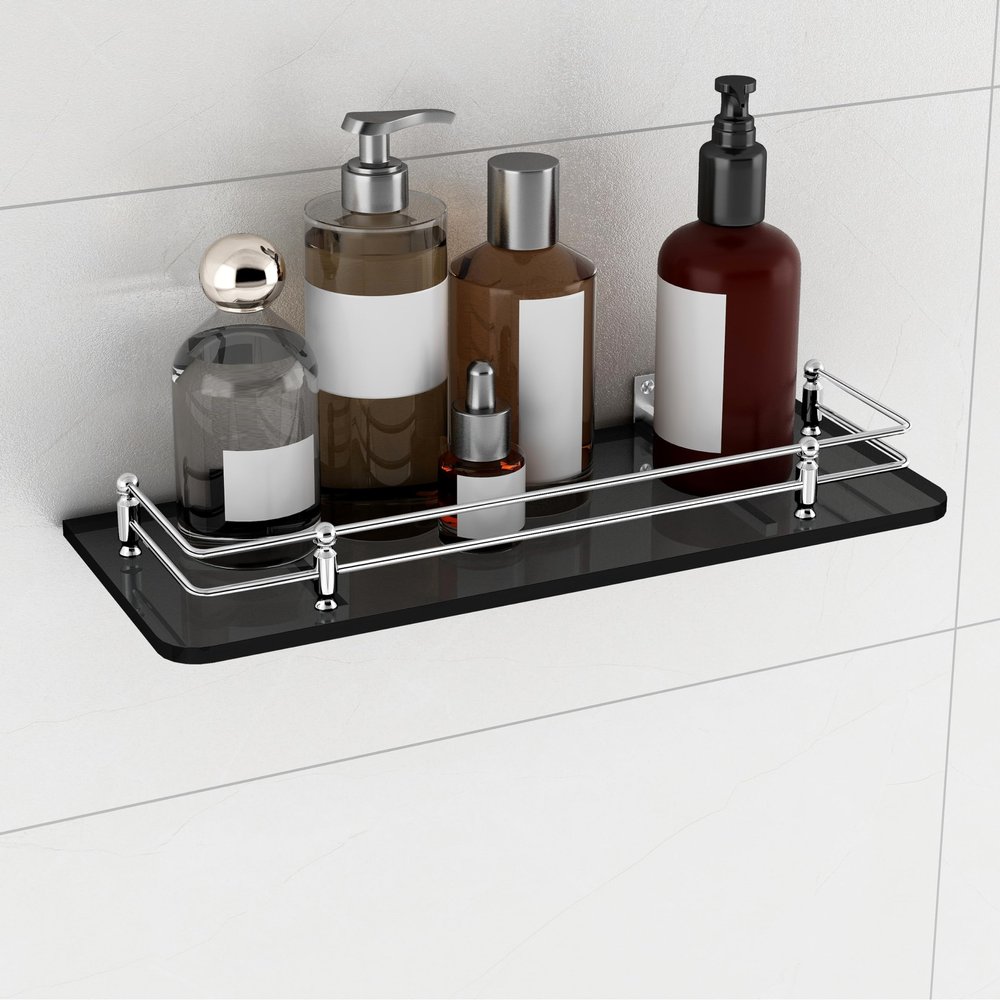 Plantex Premium Black Glass Shelf for Bathroom/Kitchen/Living Room - Bathroom Accessories (Polished 15x6 - Pack of 1)
