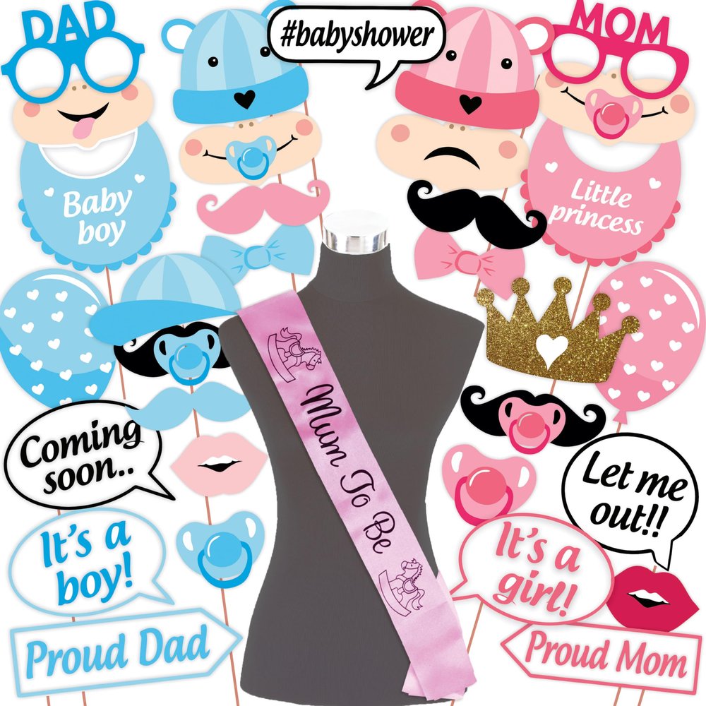 Wobbox Baby Shower Decoration Items| Baby Shower Photo Booth Props for Photoshoot, Mom to Be Satin Sash Daddy to Be Decoration, Godh Bharai Decoration Kit-(FP431)