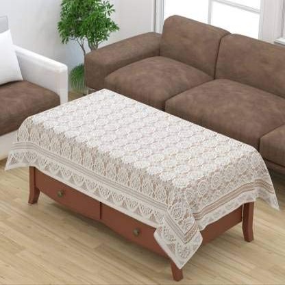 Dakshya Industries Geometric Cotton Center Table Cover (40x60 Inches - White)(Rectangular, Pack of 1)