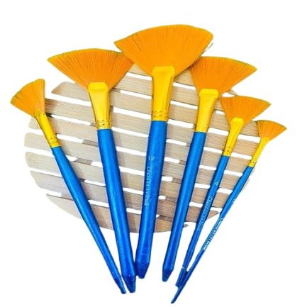Paaroots 6pcs Premium Artistic Range of Fan Paint Synthetic Gold Brush Set Long Handle (Size: 2, 4, 6, 8, 10, 12) (Pack of 6)