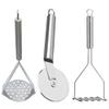 Oc9 Stainless Steel Wheel Pizza Cutter & 2 Vegetable Masher/Pav Bhaji Masher/Potato Masher for Silver Kitchen Tool Set view 1