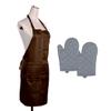 HFI Kitchen Linen Set - Oven Mitts Cotton Gloves (Grey, 2 Pcs) & Kitchen Polyester Apron (Brown, 1 Pc) view 1