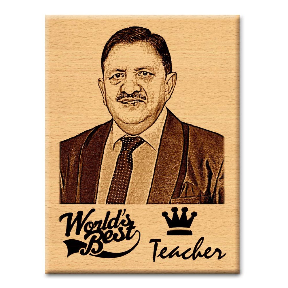 Incredible Gifts India Teachers Day Gift for Sir by Students - Personalized Engraved Wooden Momentos (5 X 4 inches, Wood, Beige)Rectangular, Tabletop