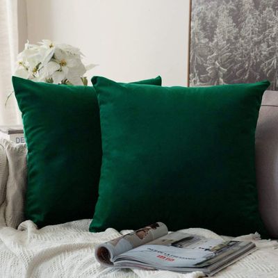 Khooti Velvet Cushion Cover, 12x12 Inch | Army Green | Pack of 2 | Solid Plain Soft & Smooth, Decorative Cushion Covers for Living Room, Bedroom, Couches, Chairs, Sofas, Beds & Home Decor