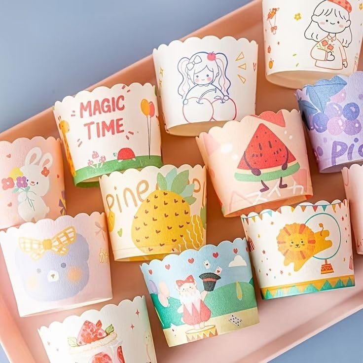 Apolline India 100pcs Small Paper Cake Baking Cups - Multicolour Multi Print for Home Party, Safe Round Fit