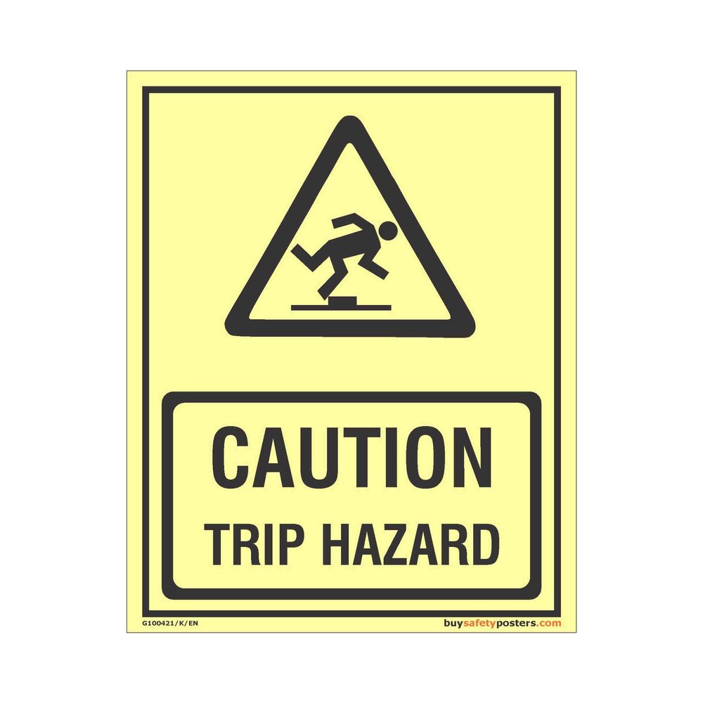 buysafetyposters.com - Caution Trip Hazard Glow Sign - Glow In Dark Eco Vinyl Sticker - (375 mm X 250 mm)