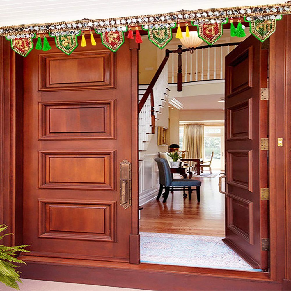 Ascension  2 Subh Deepawali Design Stone Pearl Traditional Subh Labh Art Handmade Door Bandarwal toran for Home Door Home Dcor Hangings Decoration