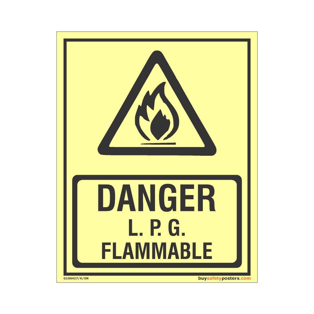 buysafetyposters.com - Danger LPG Flammable Glow Sign - Glow In Dark Eco Vinyl Sticker - (375 mm X 250 mm)