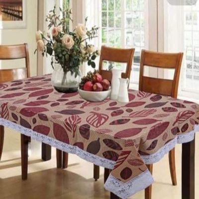ZITIN Big Brown Leaf Dining Table Cover for 4-6 Seater Size 54 * 78 Inches (White Lace)
