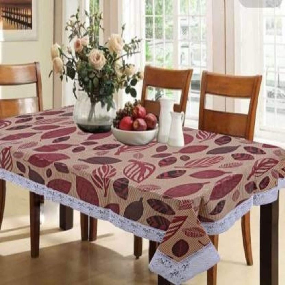 ZITIN Big Brown Leaf Dining Table Cover for 4-6 Seater Size 54 * 78 Inches (White Lace)