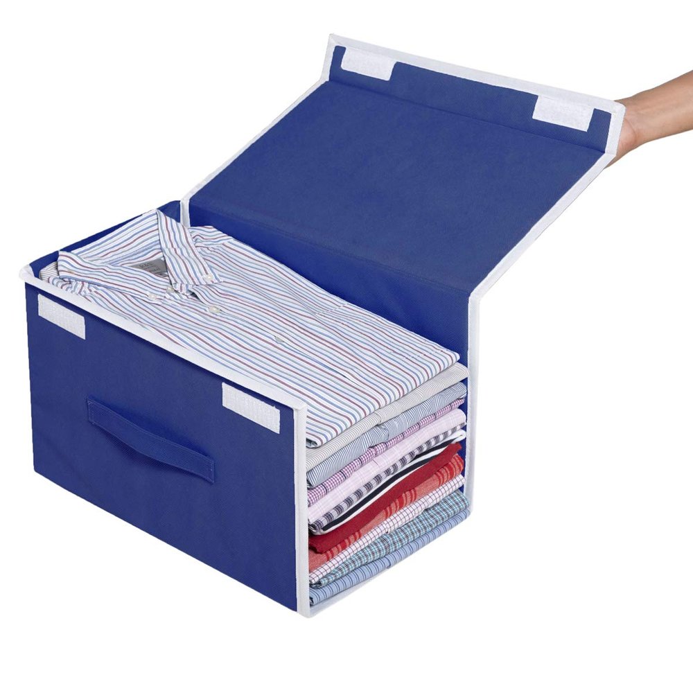 HomeStrap Stackable Non Woven Shirt Organizer with Cover Lid (Navy Blue)