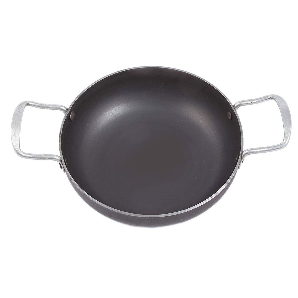 KITCHEN SHOPEE Iron deep Kadai Frying Pan for Cooking Iron Kadhai Heavy Base with Handle Induction Base Black Color 9 Inch 23 cm 2.25 liters