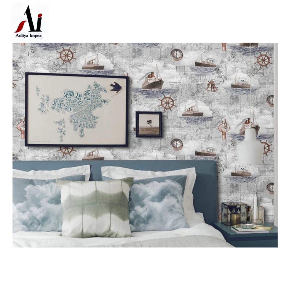 SPAK- KAL Wallpaper Printed Self Adhesive Wall Clock Pirate Ship Water Proof WallpaperVinyl Stickers Wooden Door Wardrobe Desktop PVC Wall Papers (36 X 48 Inches)