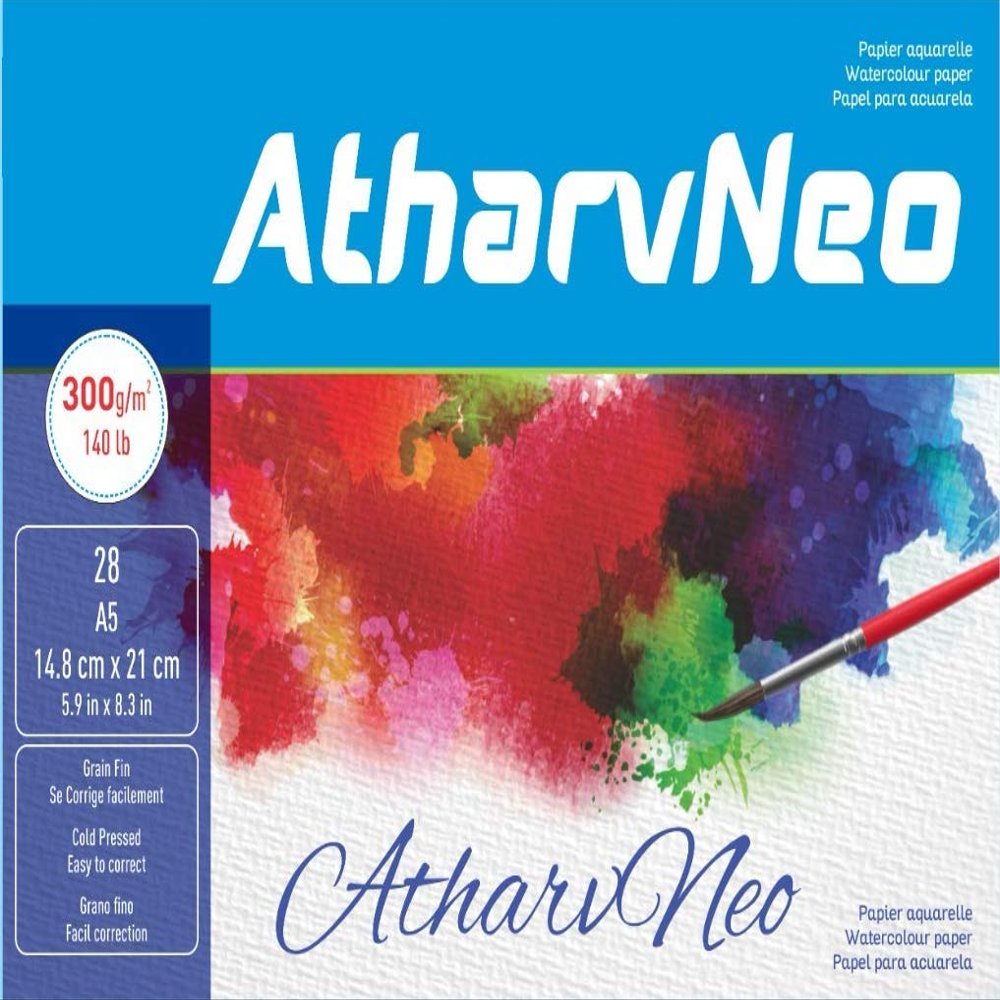 Atharv Neo Cold Pressed 300 GSM Water Color Paper Pack of 56 Sheets of Papers with a Handmade Rough Grain for Use with Watercolour, Acrylic, Gouache, Ink, and Mixed Media (A5 Size)